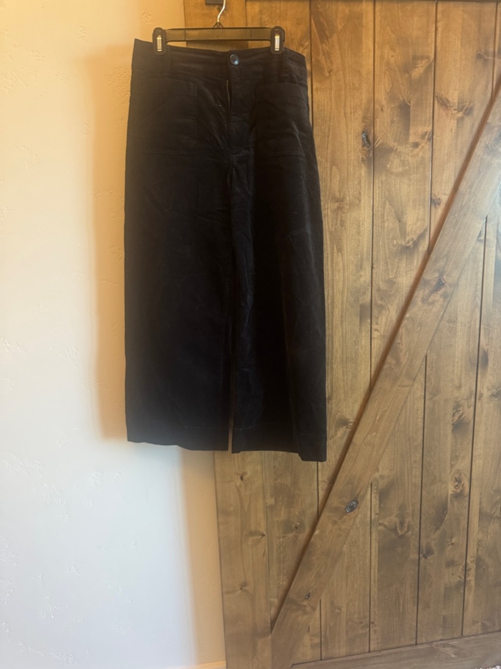 Maeve Black Cropped Wide-Leg Corduroy Pants